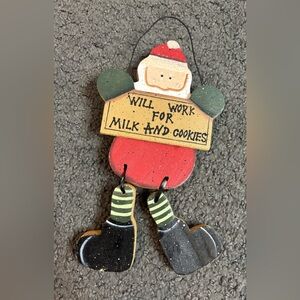 Vintage Wooden Santa Christmas Decoration Will Work For Milk and Cookies 10”